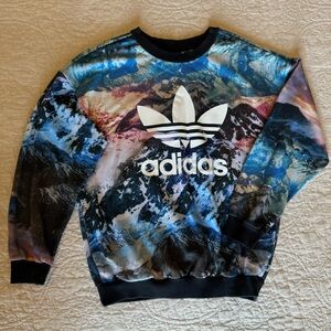 Adidas Original Vintage Retro Black Mountain Clash Firebird Track Crewneck Small
